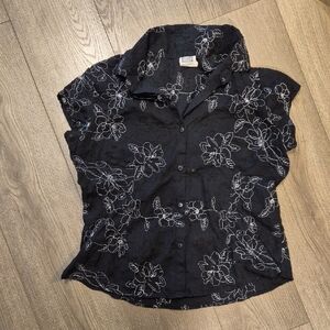 Floral Black Button-Up Women's Top